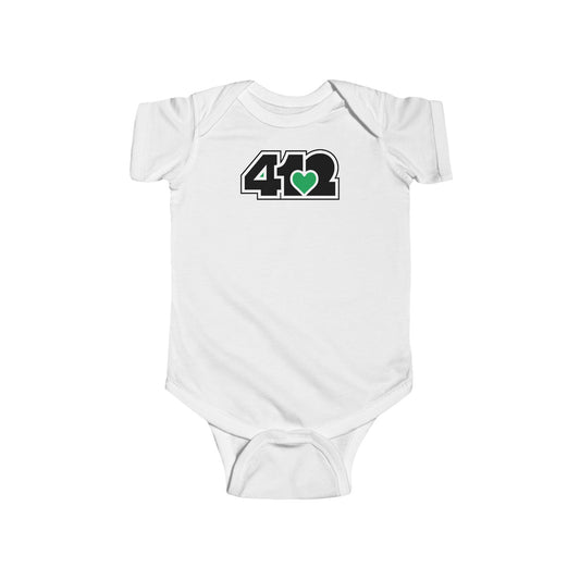 412 Infant Bodysuit - Green Heart, Black Logo
