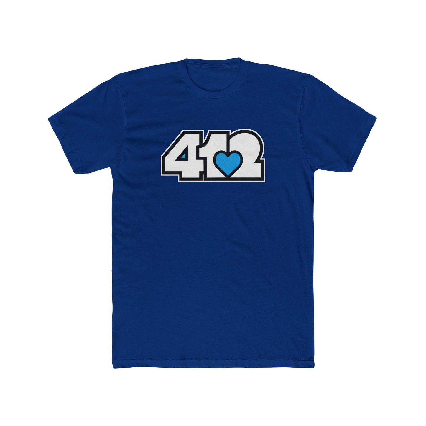 412 Contoured Fit Tee - Blue Heart, White Logo