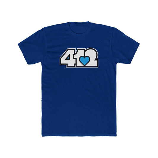 412 Contoured Fit Tee - Blue Heart, White Logo