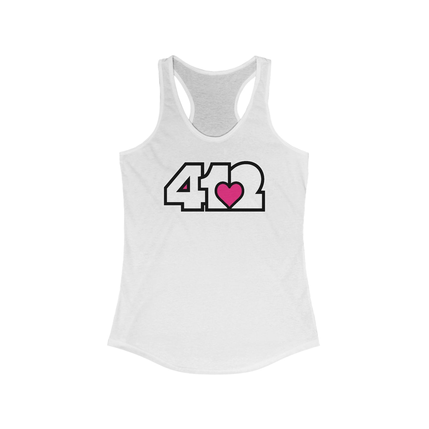 412 Women's Racerback Tank Top - Pink Heart, White Logo