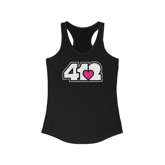 412 Women's Racerback Tank Top - Pink Heart, White Logo