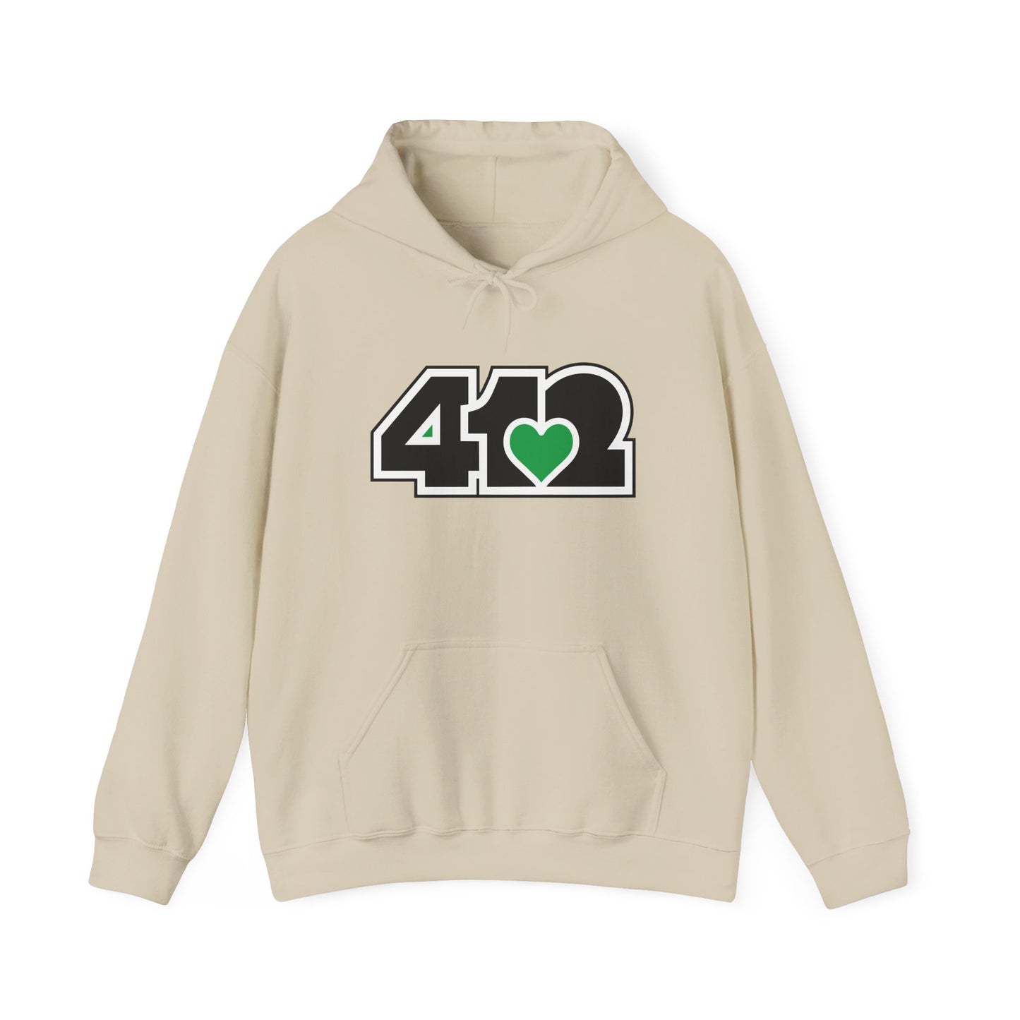 412 Classic Fit Adult Hoodie - Green Heart, Black Logo