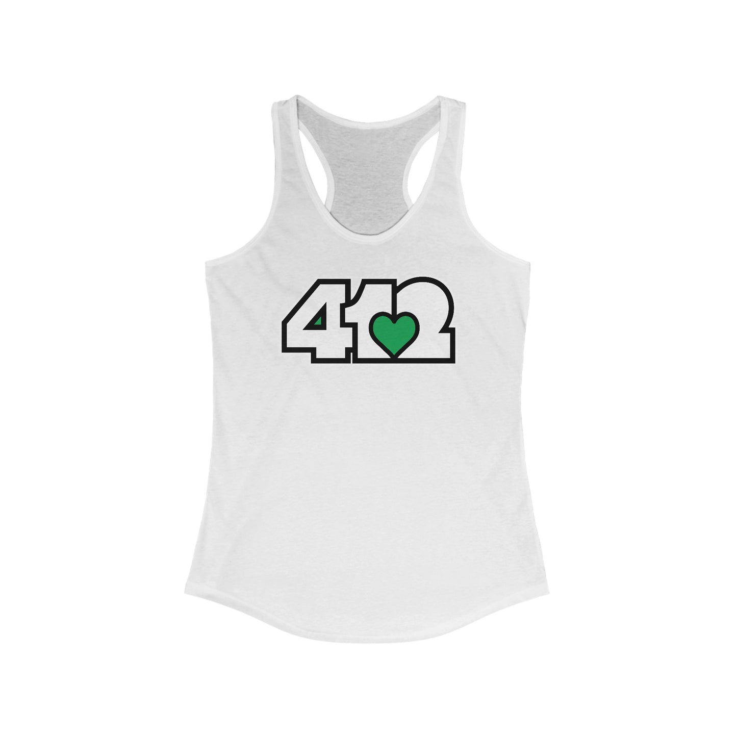 412 Women's Racerback Tank Top - Green Heart, White Logo