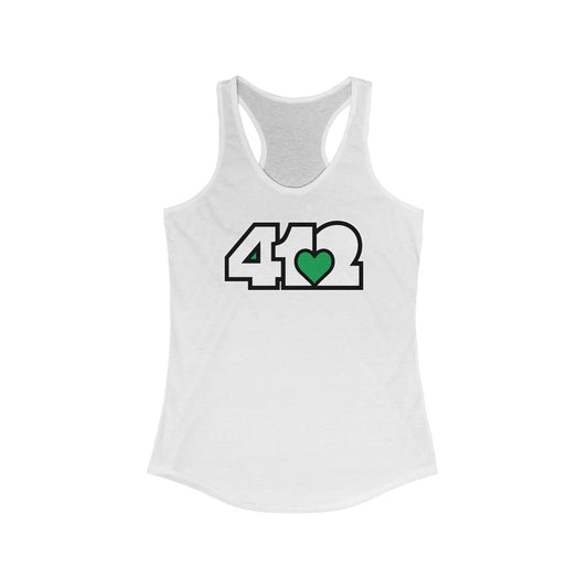 412 Women's Racerback Tank Top - Green Heart, White Logo
