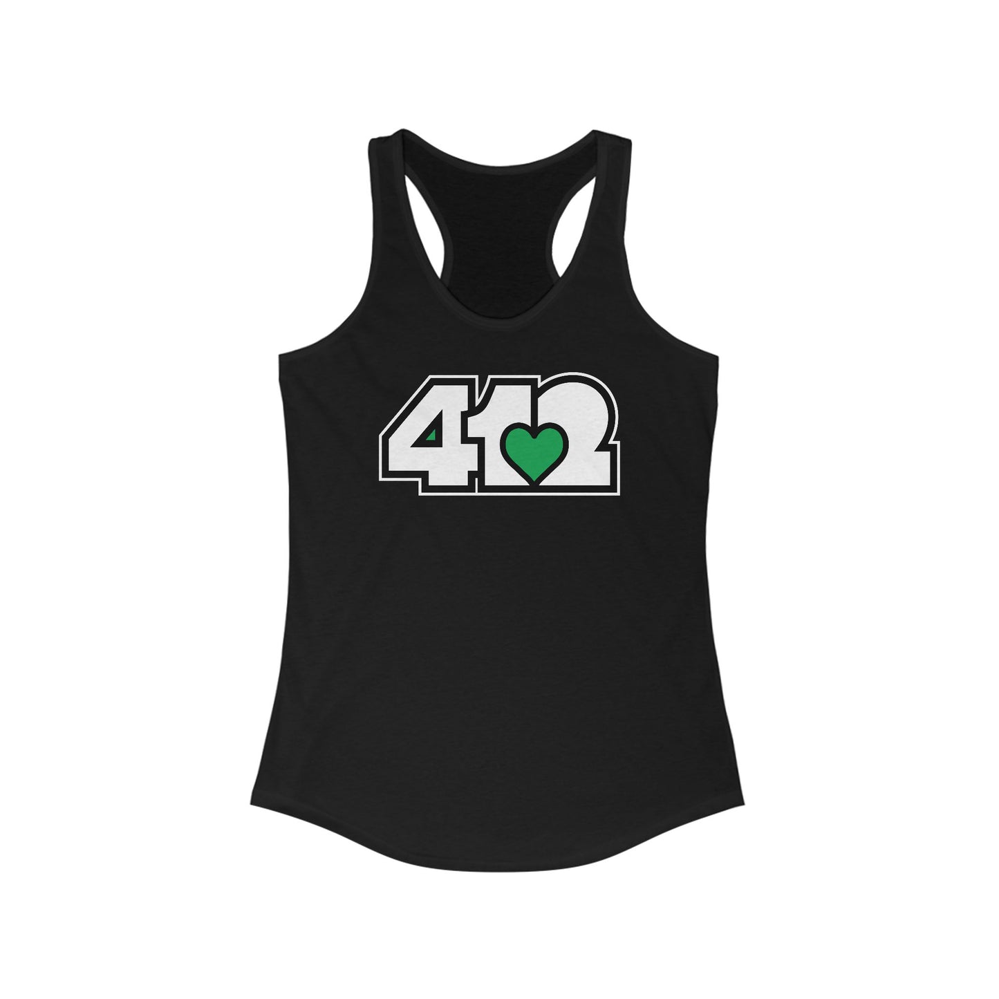 412 Women's Racerback Tank Top - Green Heart, White Logo