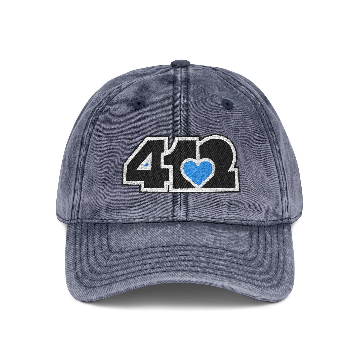 412 Vintage Crown – Embroidered Blue Heart, Black Logo