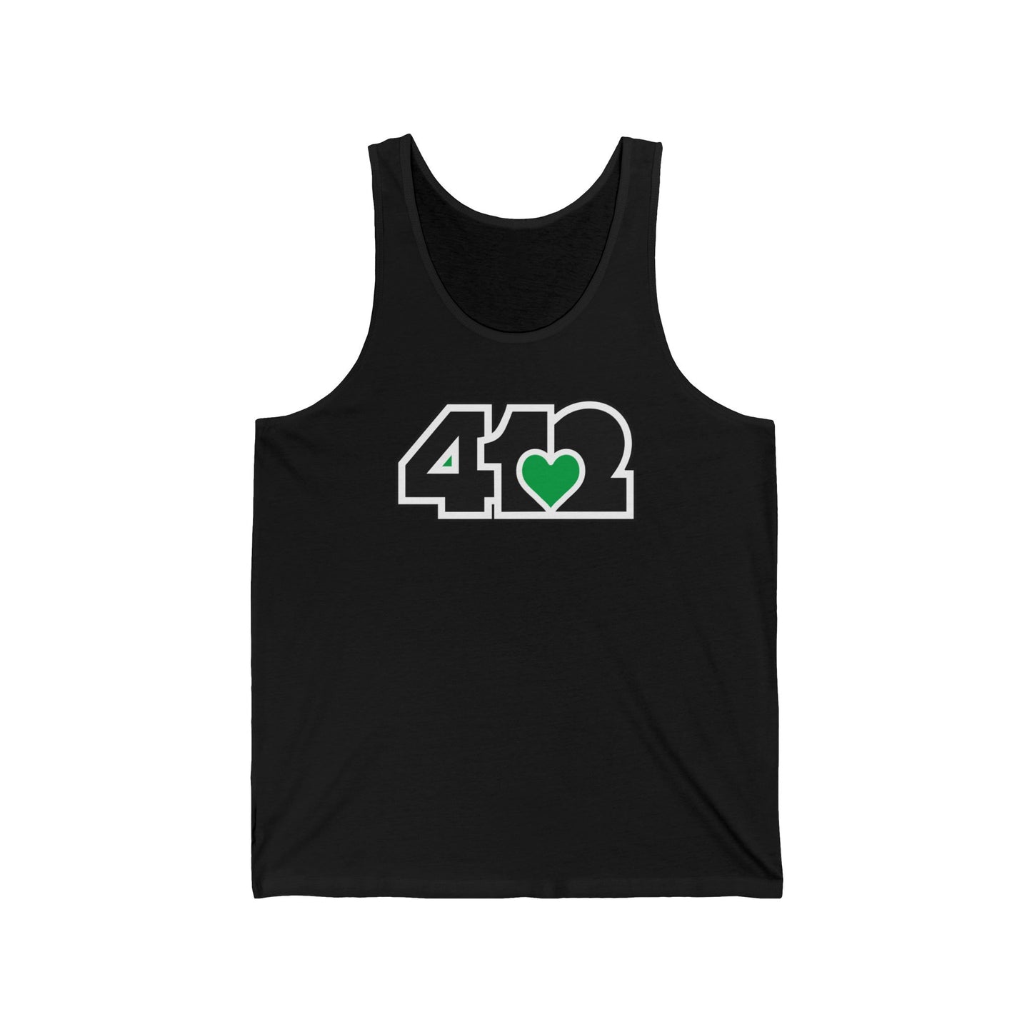 412 Unisex Jersey Tank - Green Heart, Black Logo