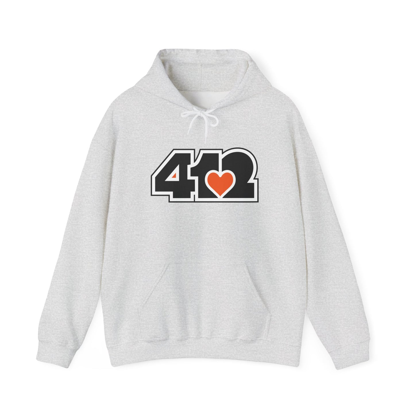 412 Classic Fit Adult Hoodie - Orange Heart, Black Logo
