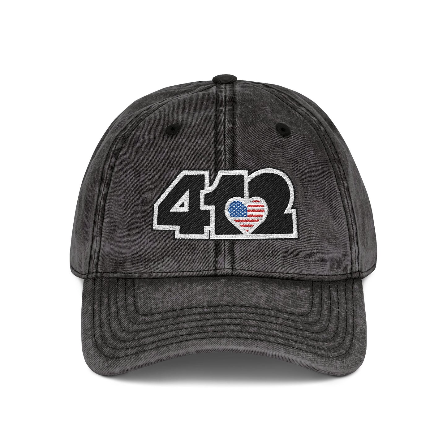 412 Vintage Crown – Embroidered Stars & Stripes Heart, Black Logo