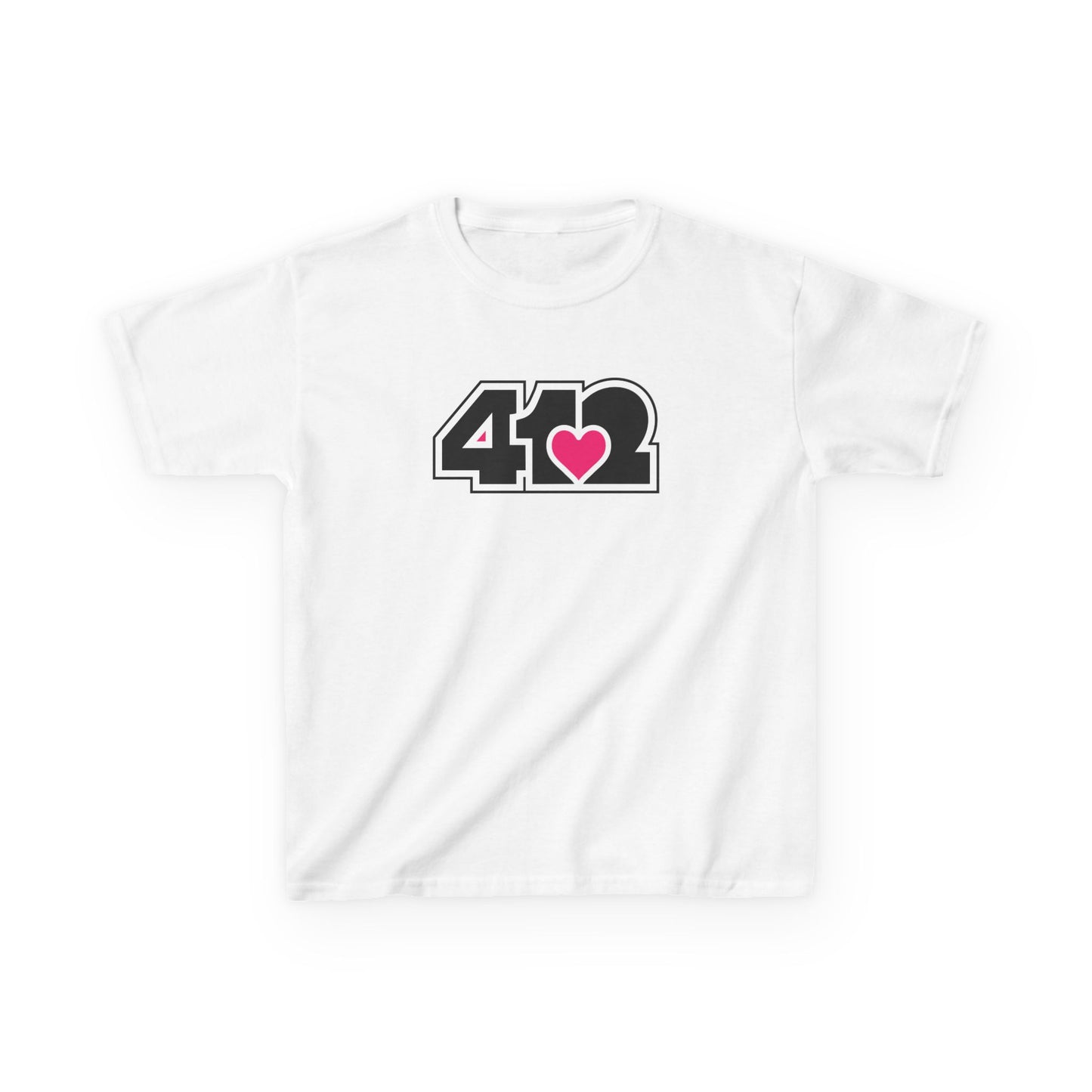 412 Kids Cotton Tee - Pink Heart, Black Logo