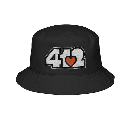 Orange Heart Embroidered Bucket Hat