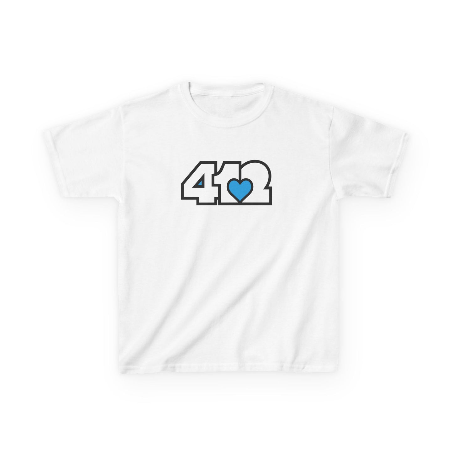 412 Kids Cotton Tee - Blue Heart, White Logo