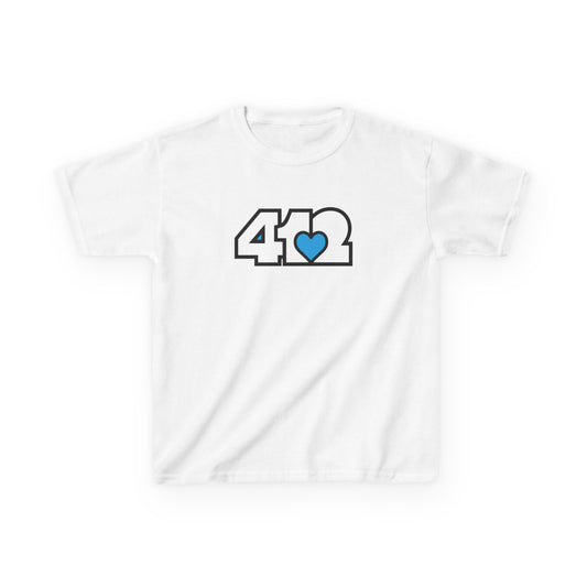 412 Kids Cotton Tee - Blue Heart, White Logo