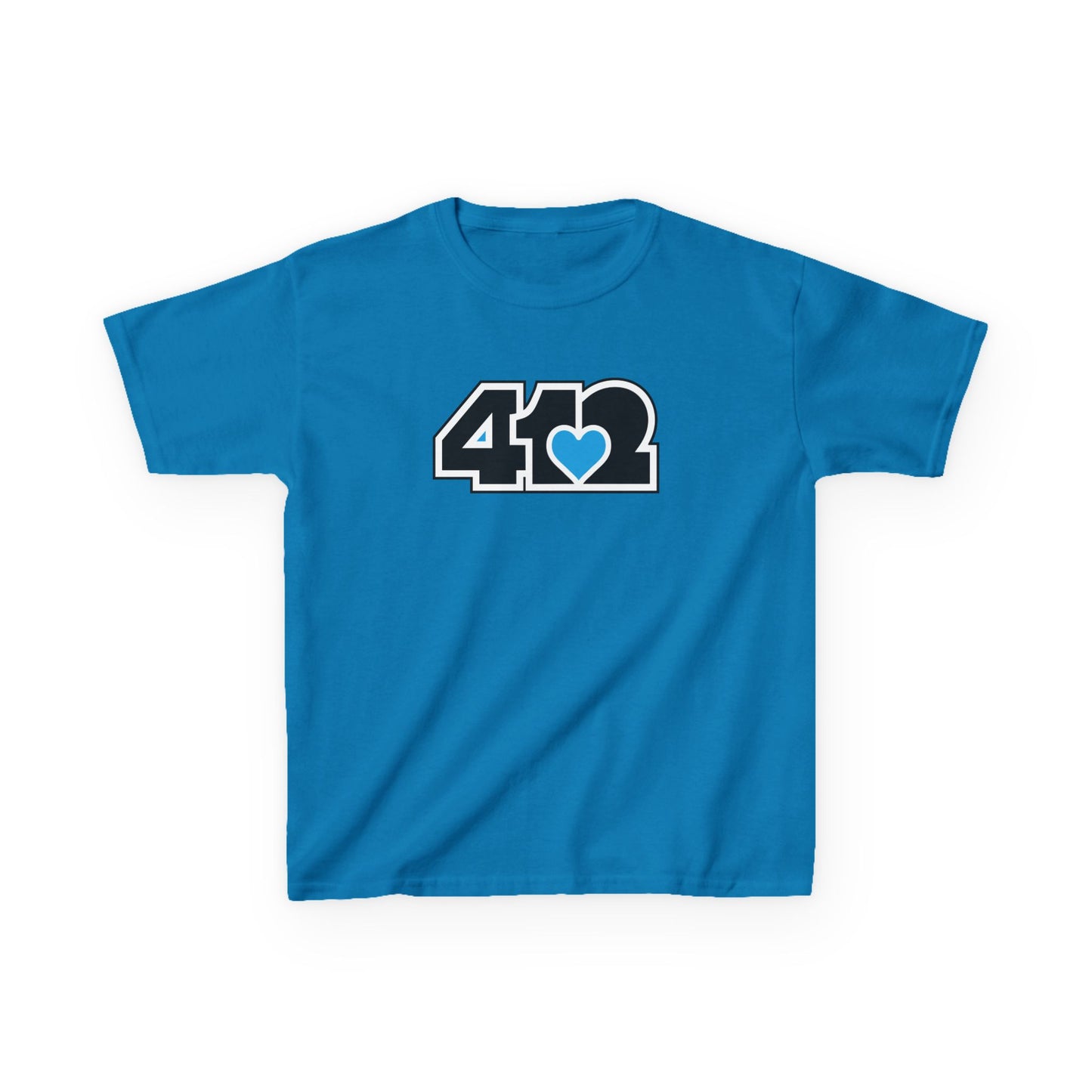 412 Kids Cotton Tee - Blue Heart, Black Logo