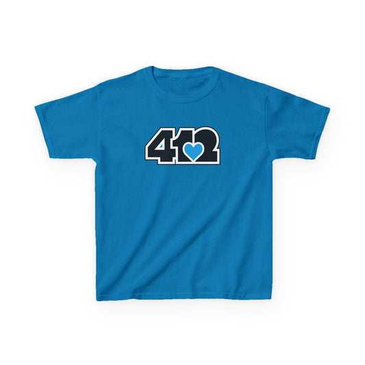 412 Kids Cotton Tee - Blue Heart, Black Logo