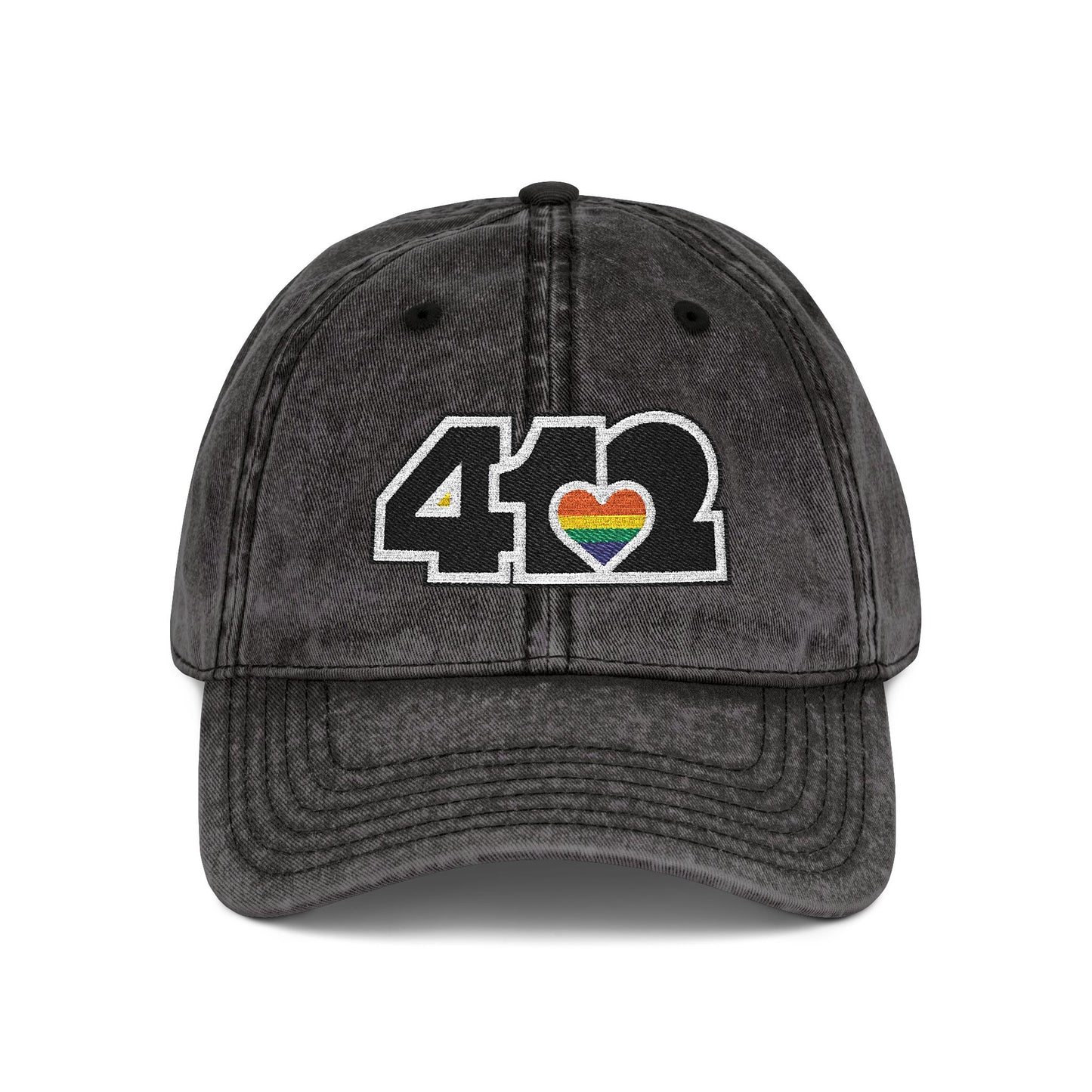 412 Vintage Crown – Embroidered Rainbow Heart, Black Logo