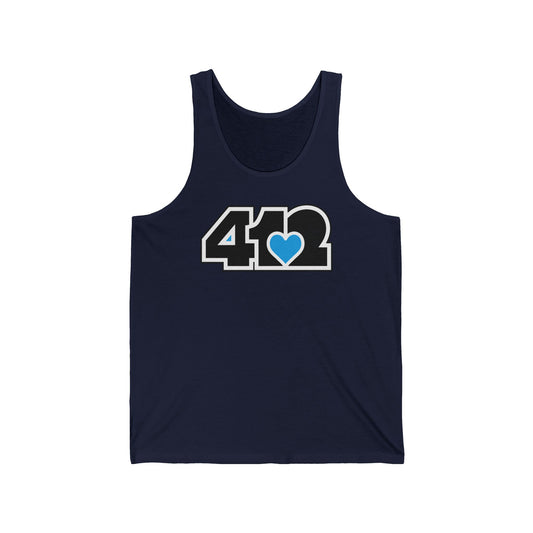412 Unisex Jersey Tank - Blue Heart, Black Logo