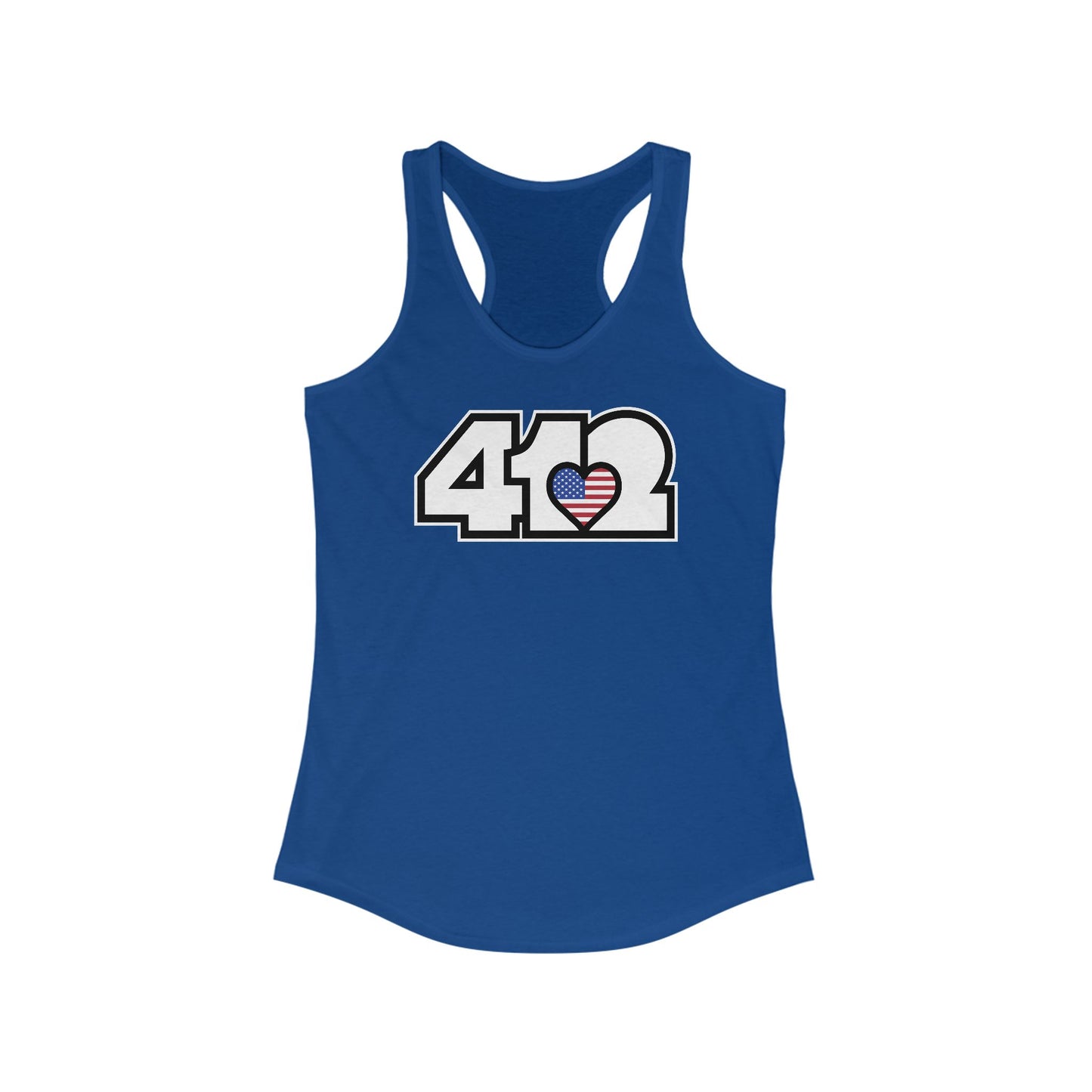 412 Women's Racerback Tank Top - Stars & Stripes Heart, White Logo