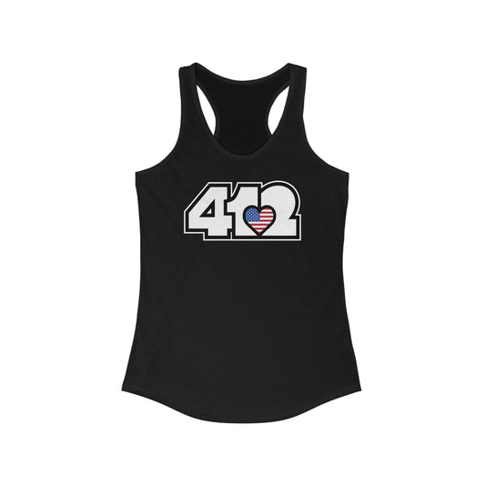 412 Women's Racerback Tank Top - Stars & Stripes Heart, White Logo