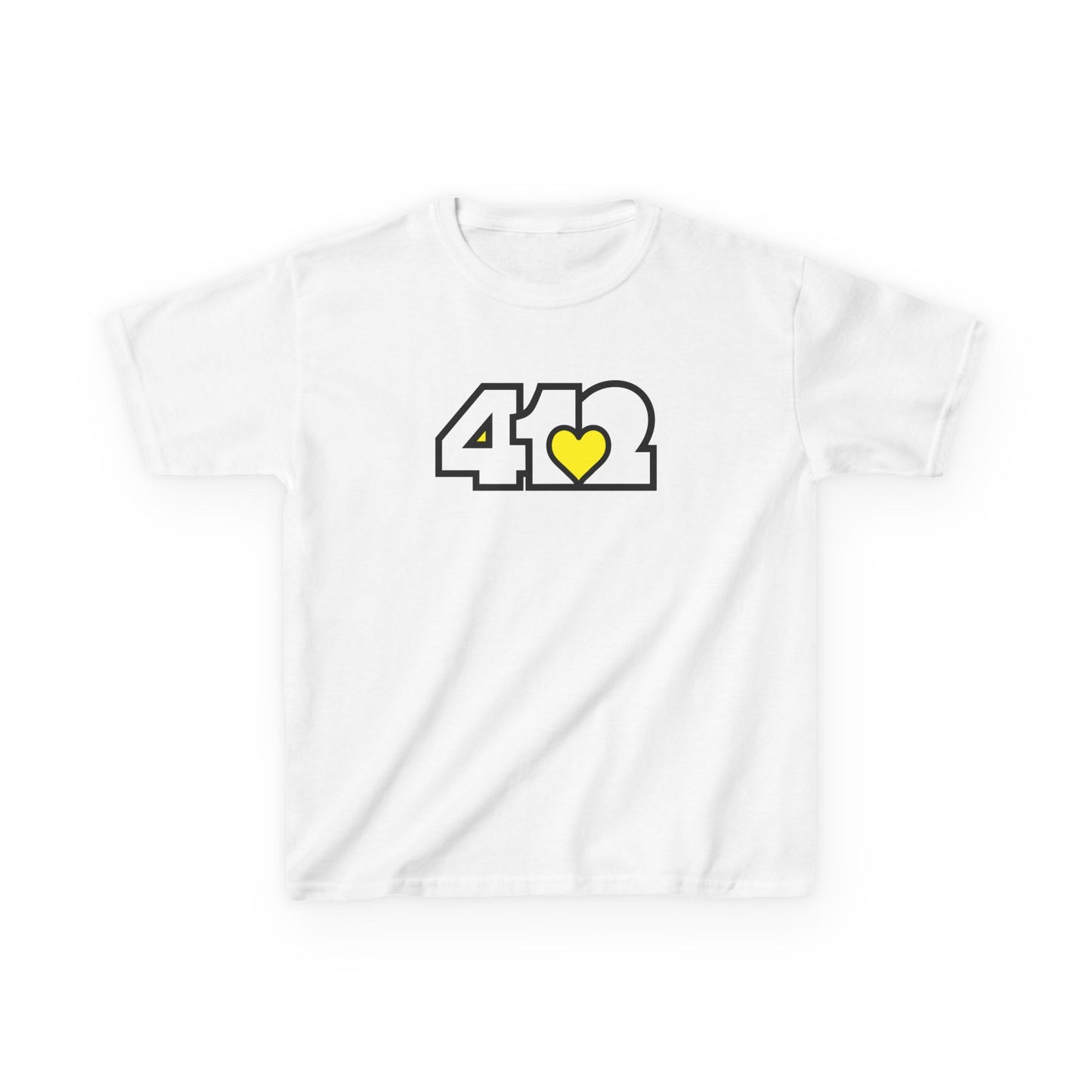 412 Kids Cotton Tee - Yellow Heart, White Logo