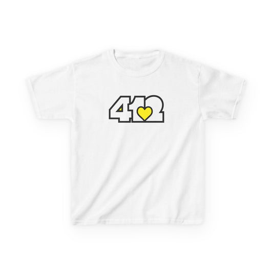 412 Kids Cotton Tee - Yellow Heart, White Logo
