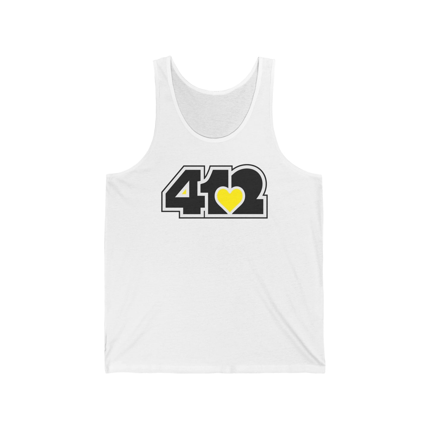 412 Unisex Jersey Tank - Yellow Heart, Black Logo