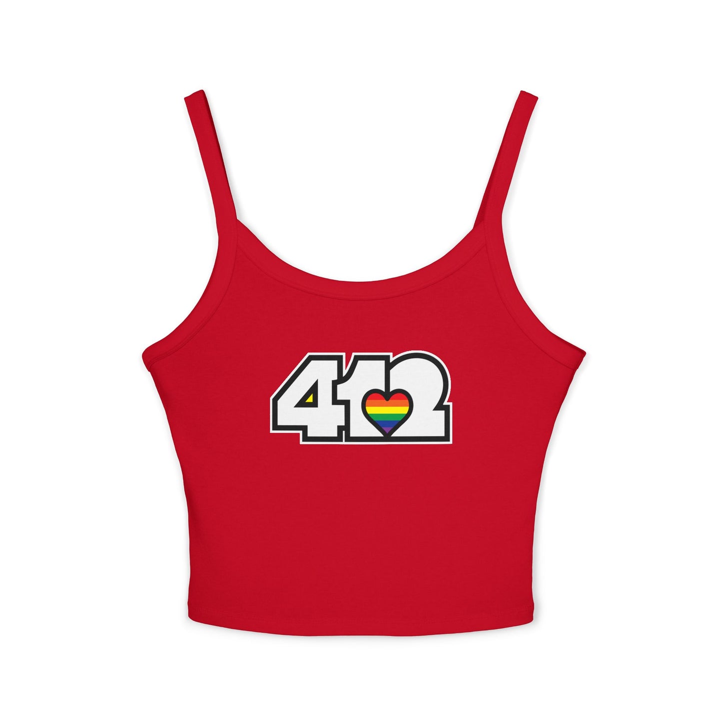 412 Women’s Camisole – Rainbow Heart, White Logo