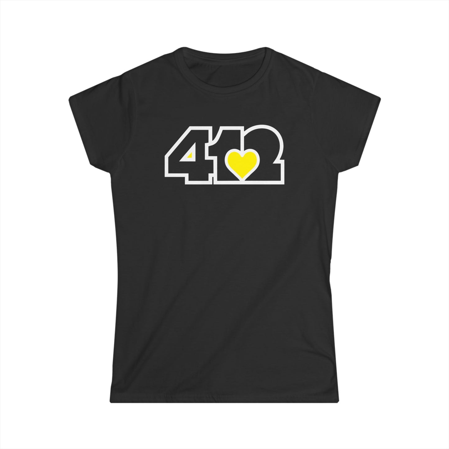 412 Women's Softstyle Tee - Yellow Heart, Black Logo
