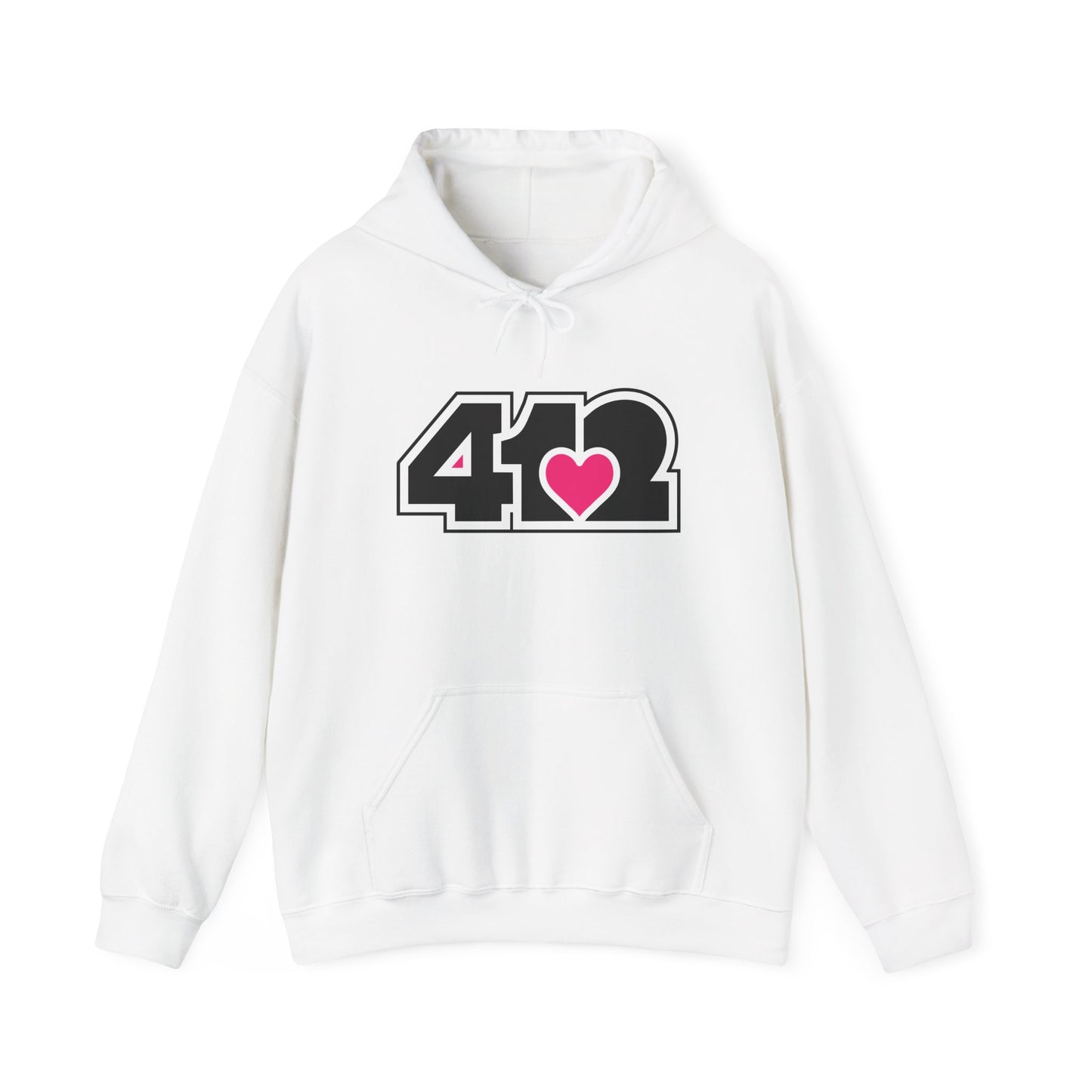 412 Classic Fit Adult Hoodie - Pink Heart, Black Logo
