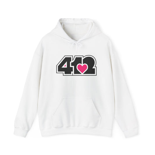 412 Classic Fit Adult Hoodie - Pink Heart, Black Logo