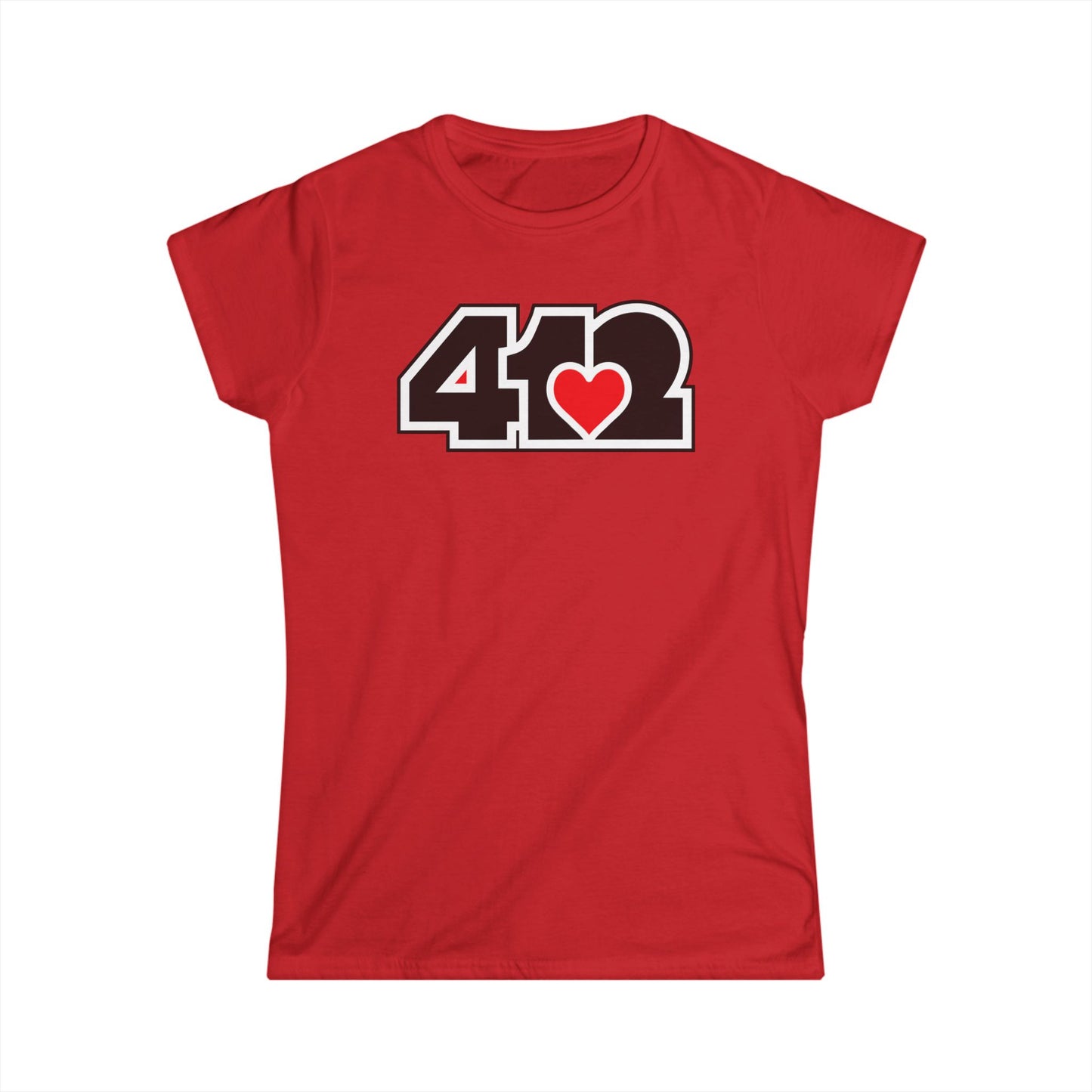 412 Women's Softstyle Tee - Red Heart, Black Logo