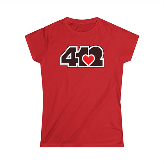 412 Women's Softstyle Tee - Red Heart, Black Logo