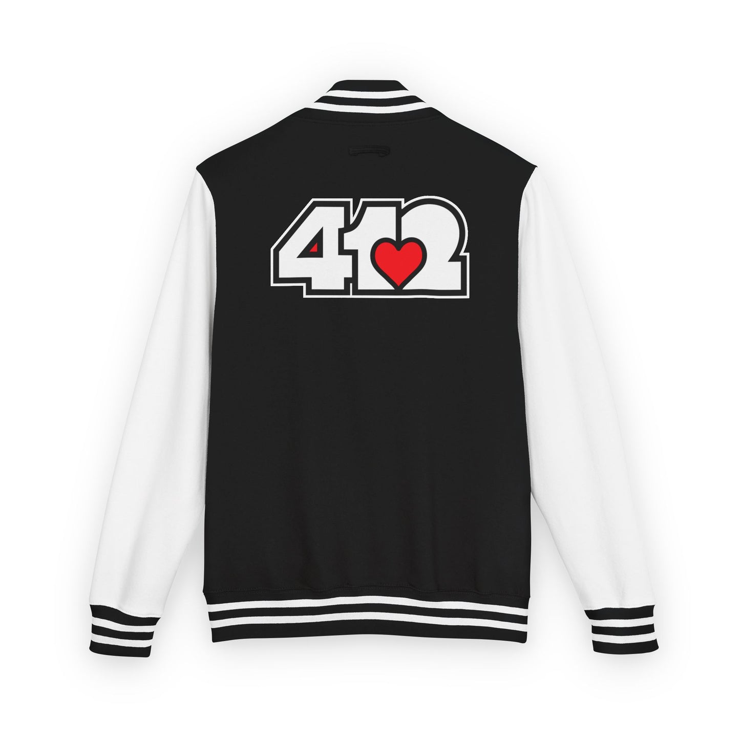 412 Embroidered Letterman Jacket - Red Heart, White Logo