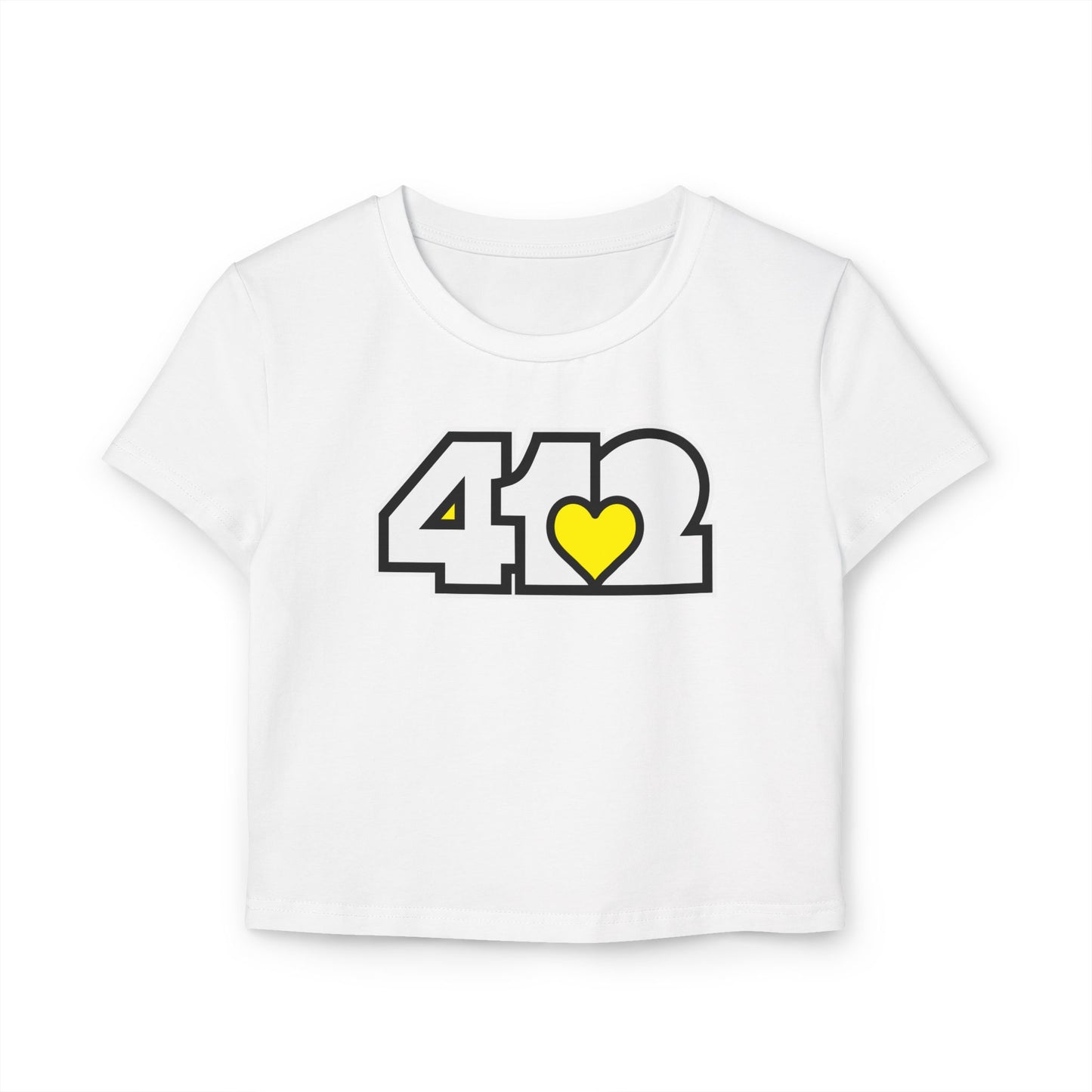 412 Women's Crop Top – Yellow Heart, White Logo