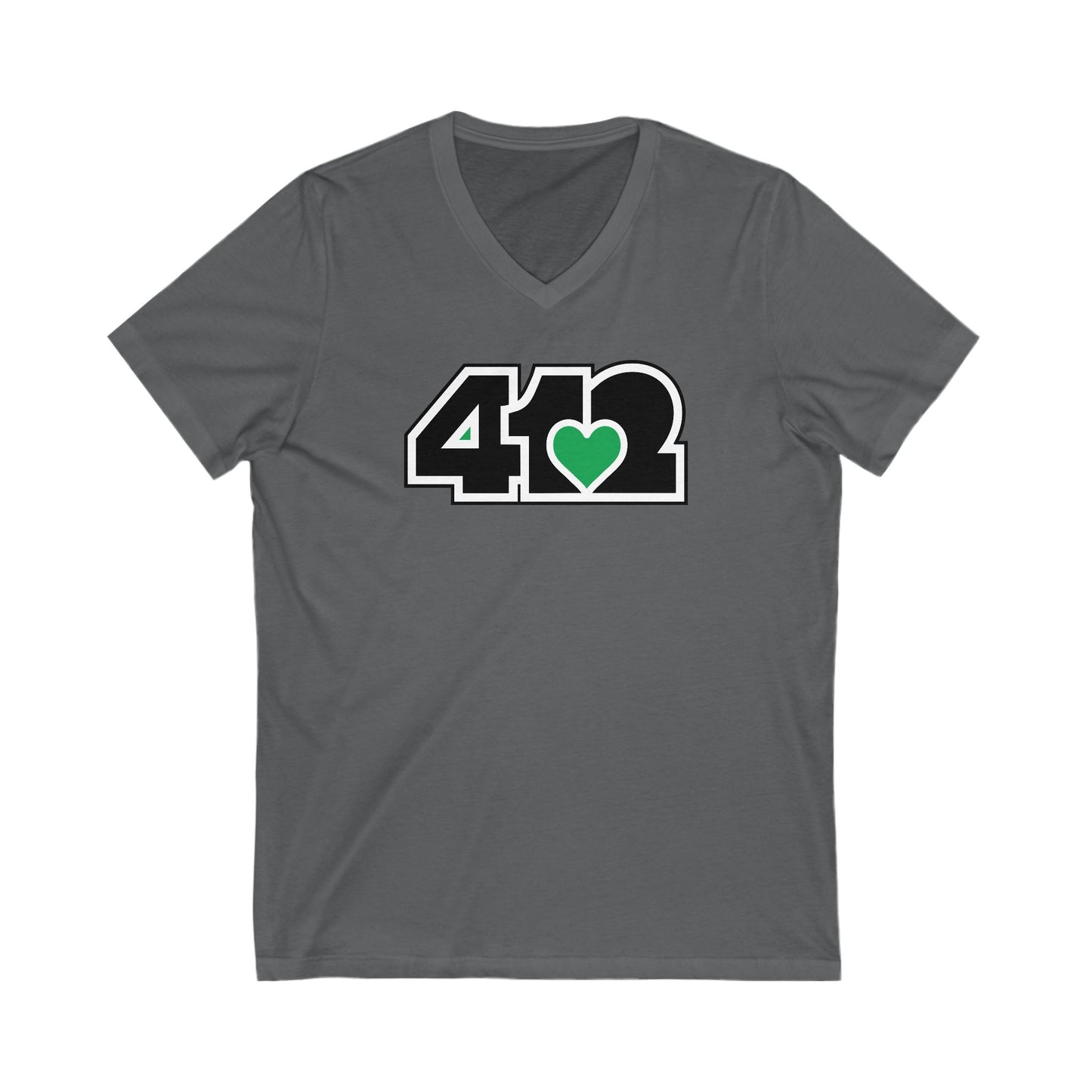 412 Women's V-Neck - Green Heart, Black Logo