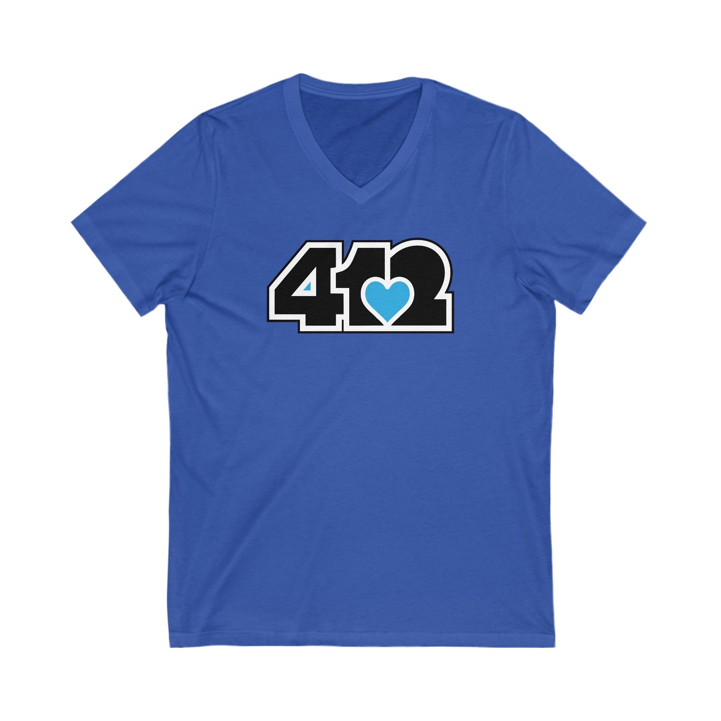 412 Women's V-Neck - Blue Heart, Black Logo