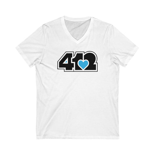 412 Women's V-Neck - Blue Heart, Black Logo