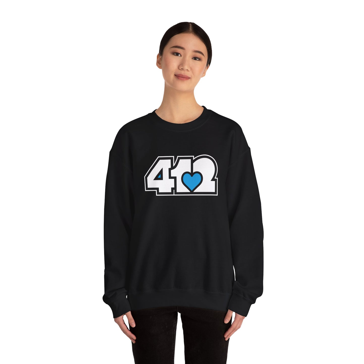 412 Crew Neck Sweatshirt  - Blue Heart, White Logo
