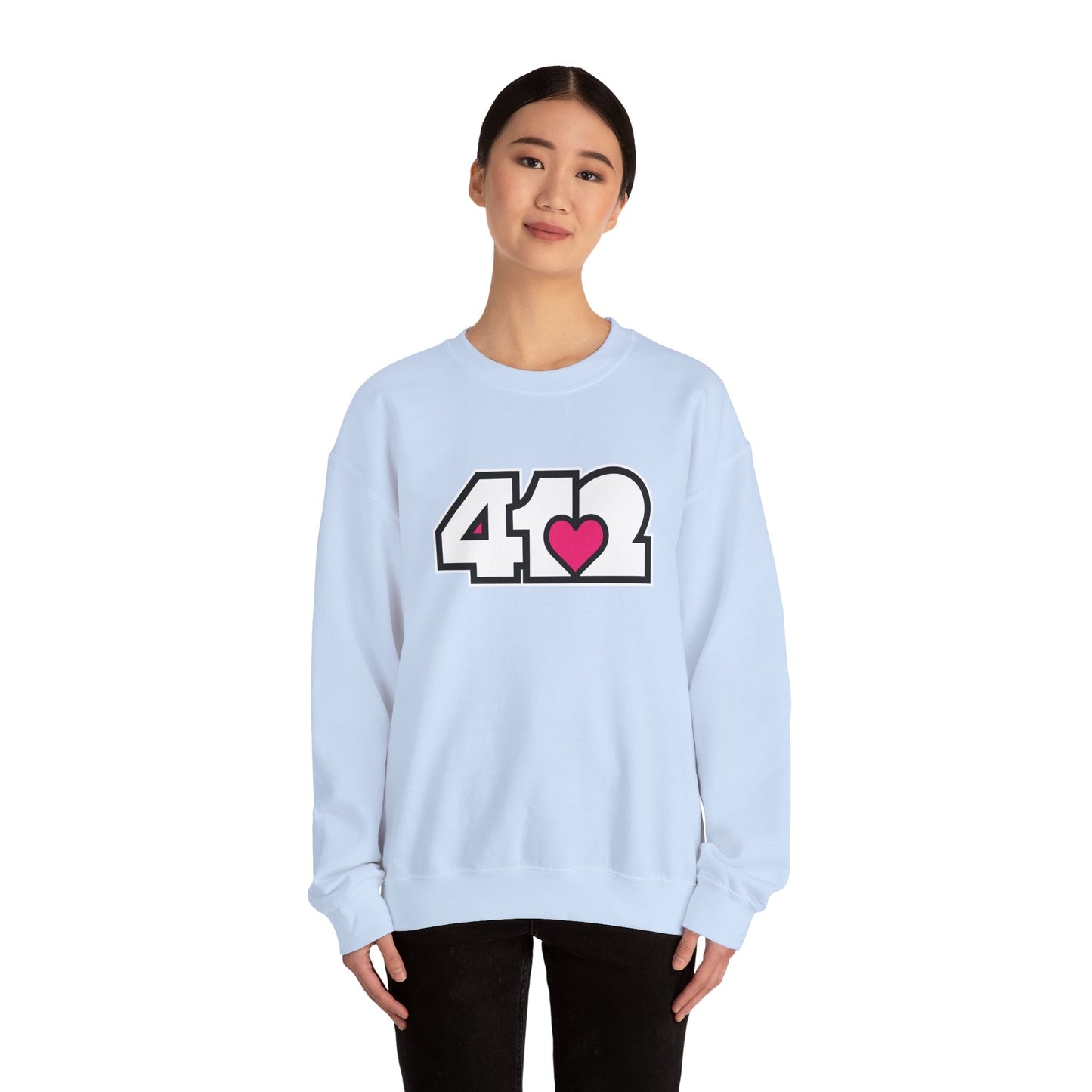 412 Crew Neck Sweatshirt  - Pink Heart, White Logo