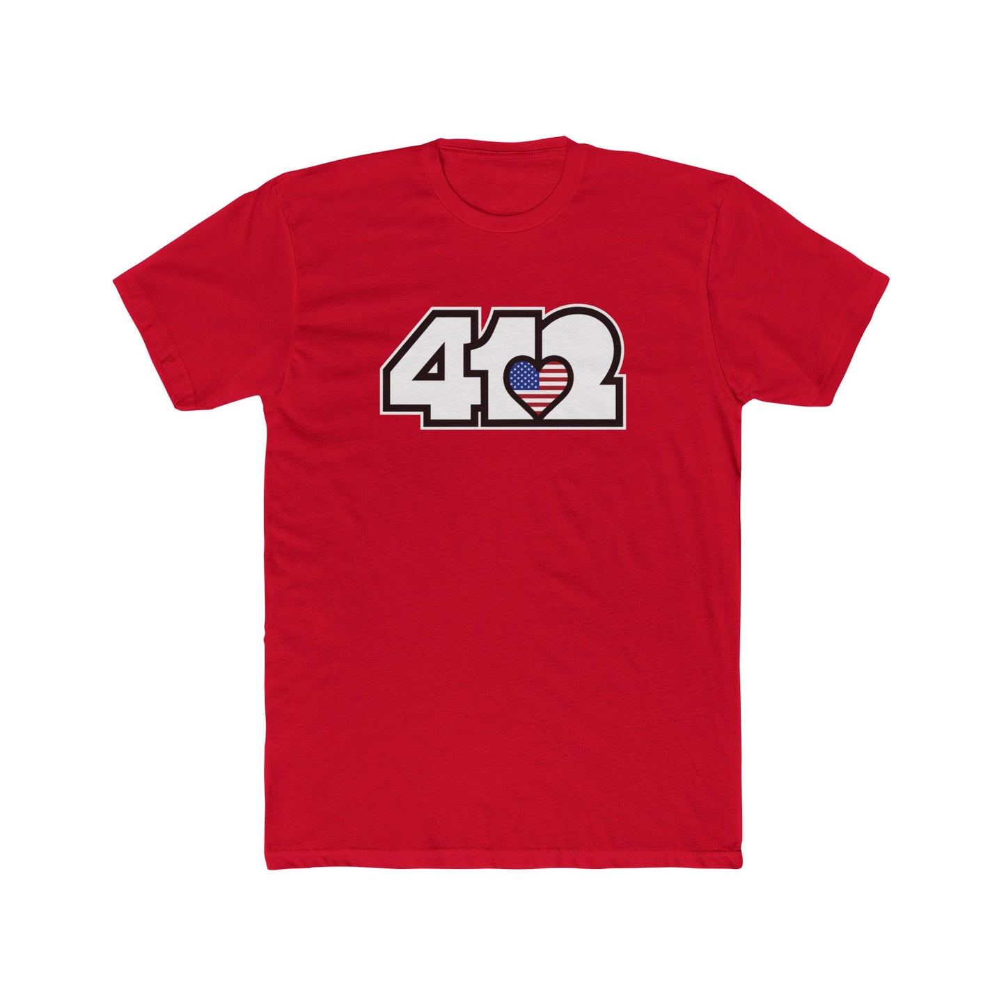 412 Contoured Fit Tee - Stars & Stripes Heart, White Logo