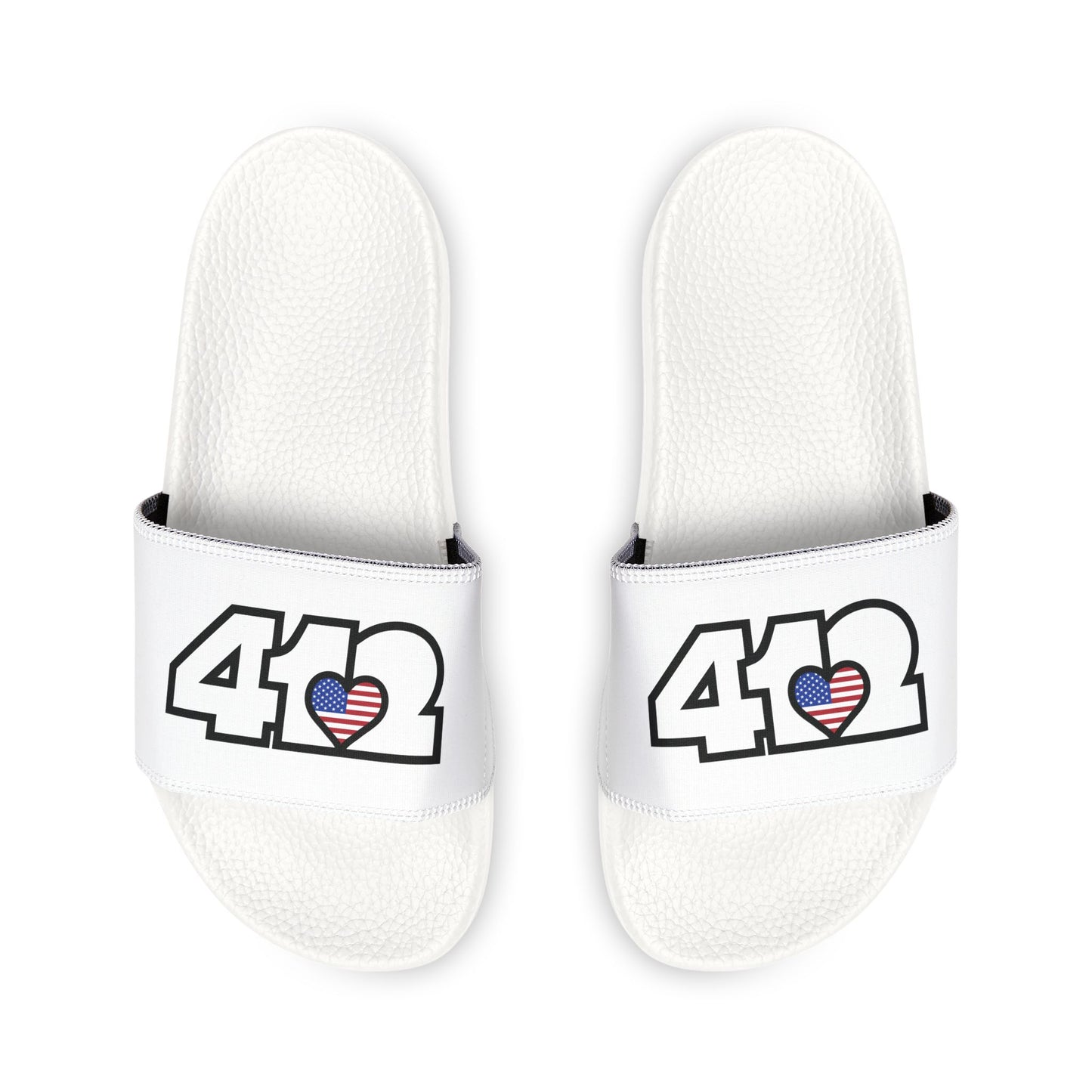 412 Men's Slides - Stars & Stripes Heart, White Logo