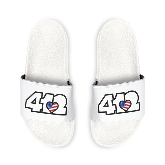 412 Men's Slides - Stars & Stripes Heart, White Logo