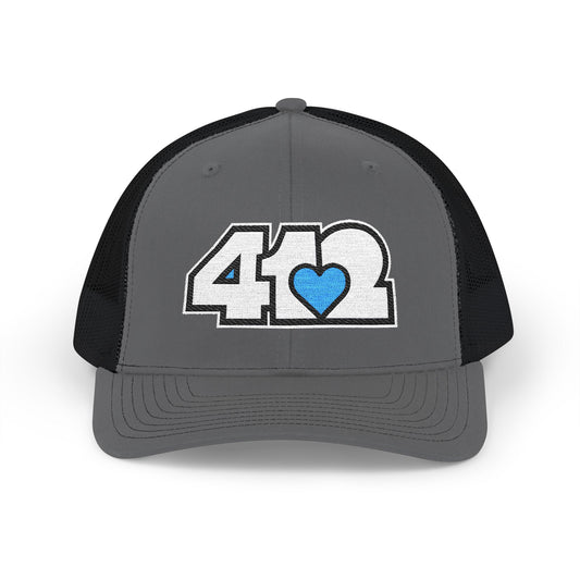 412 Snapback Crown – Embroidered Blue Heart, White Logo