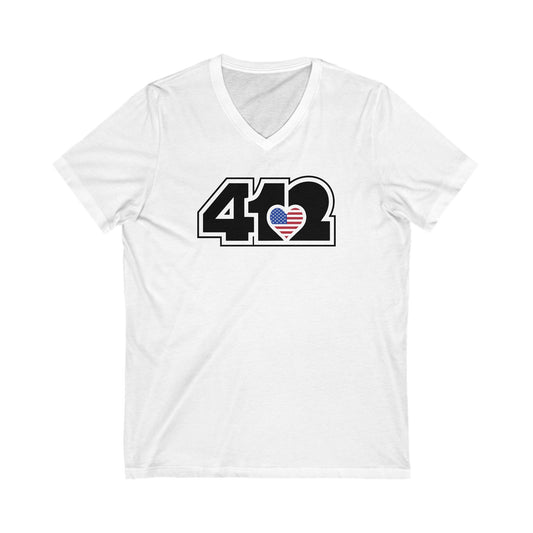 412 Women's V-Neck - Stars & Stripes Heart, Black Logo