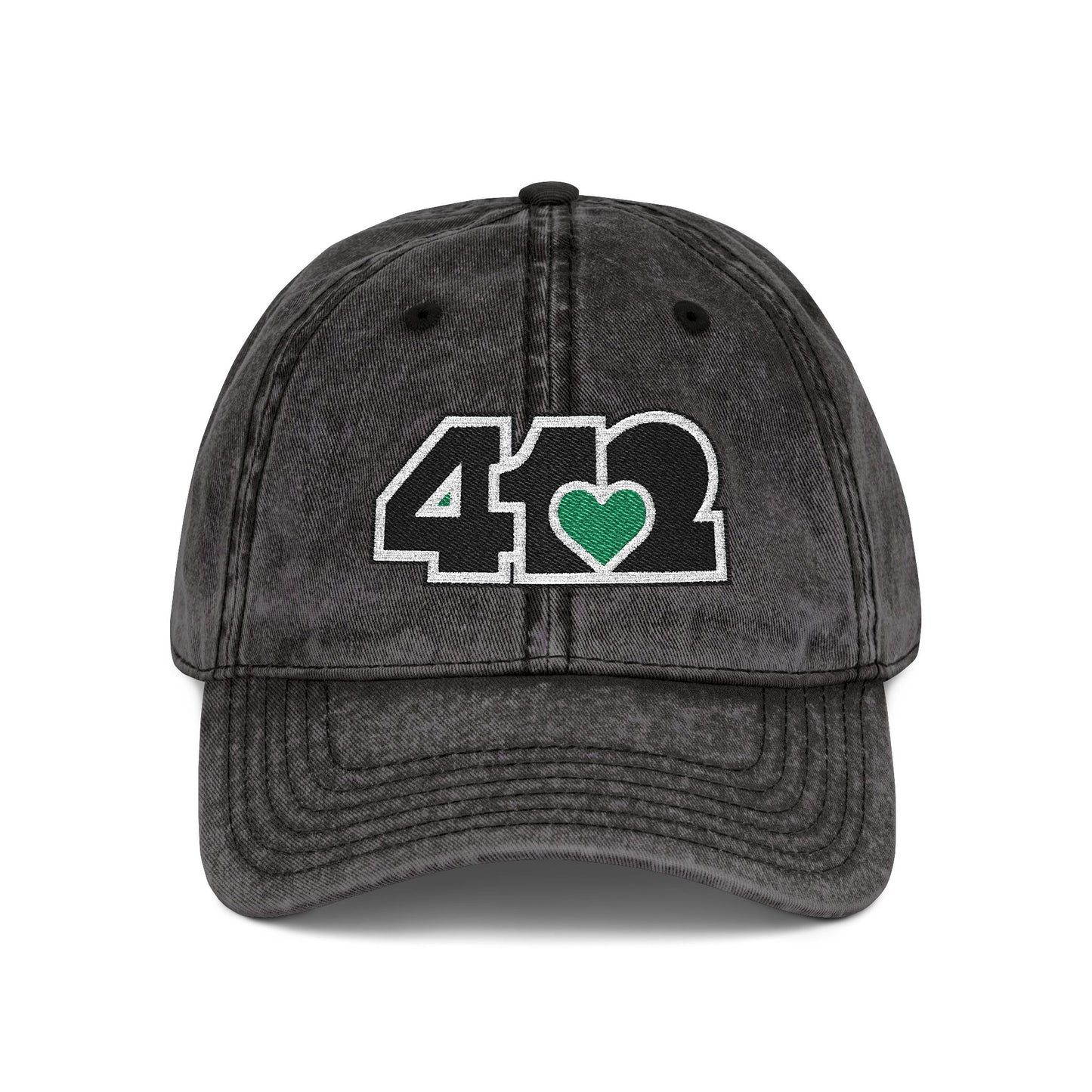 412 Vintage Crown – Embroidered Green Heart, Black Logo