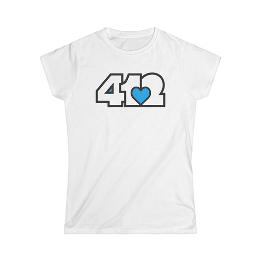 412 Women's Softstyle Tee - Blue Heart, White Logo