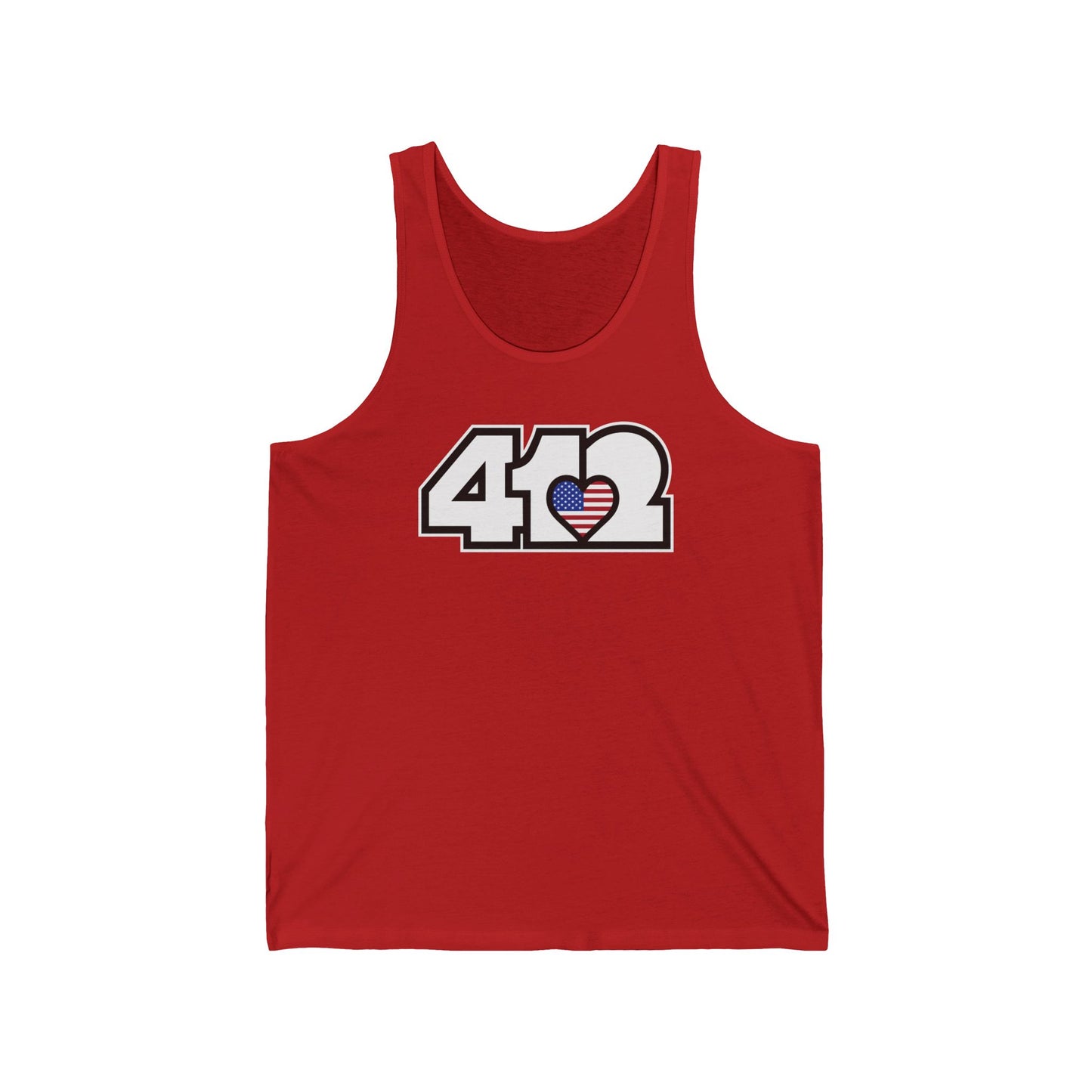 412 Unisex Jersey Tank - Stars & Stripes Heart, White Logo