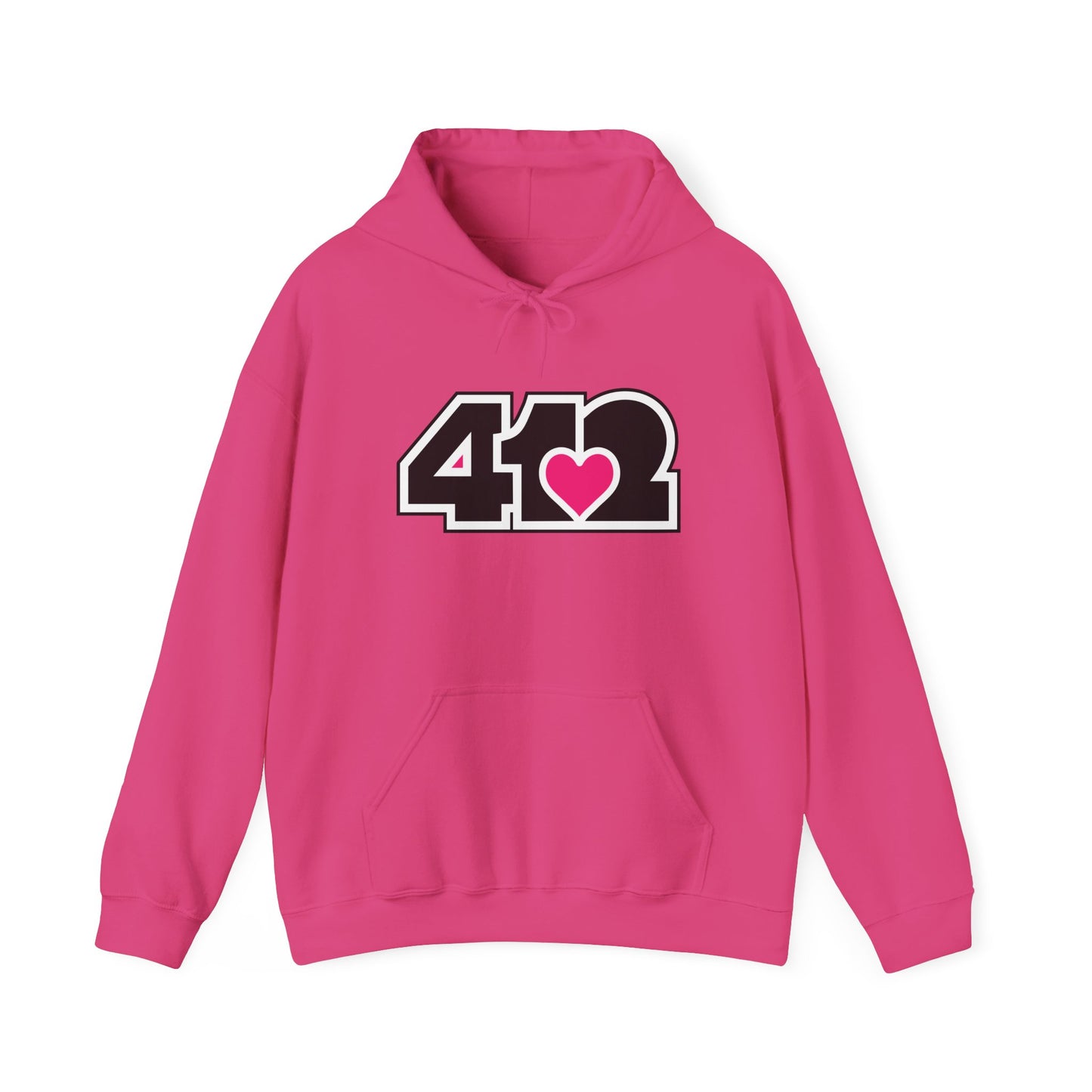 412 Classic Fit Adult Hoodie - Pink Heart, Black Logo