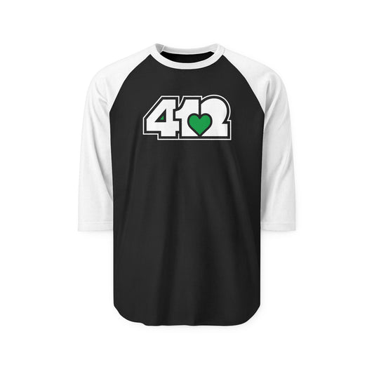 412 Raglan Baseball Tee - Green Heart, White Logo