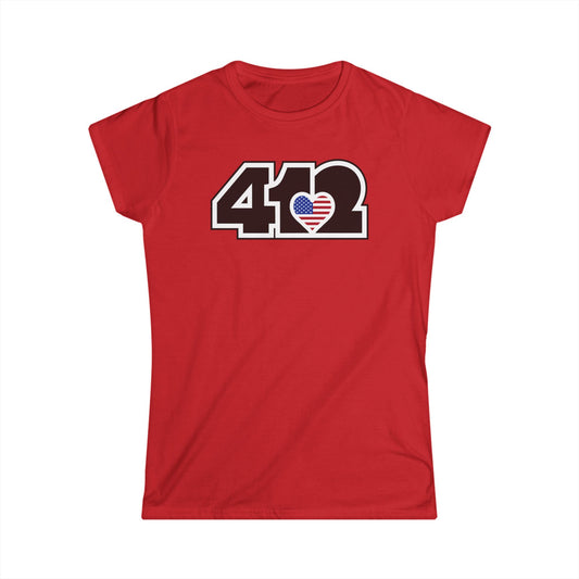 412 Women's Softstyle Tee - Stars & Stripes Heart, Black Logo